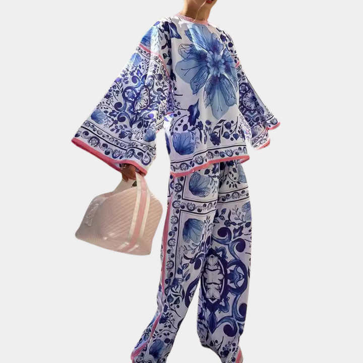 A unique women's outfit with a stunning floral motif