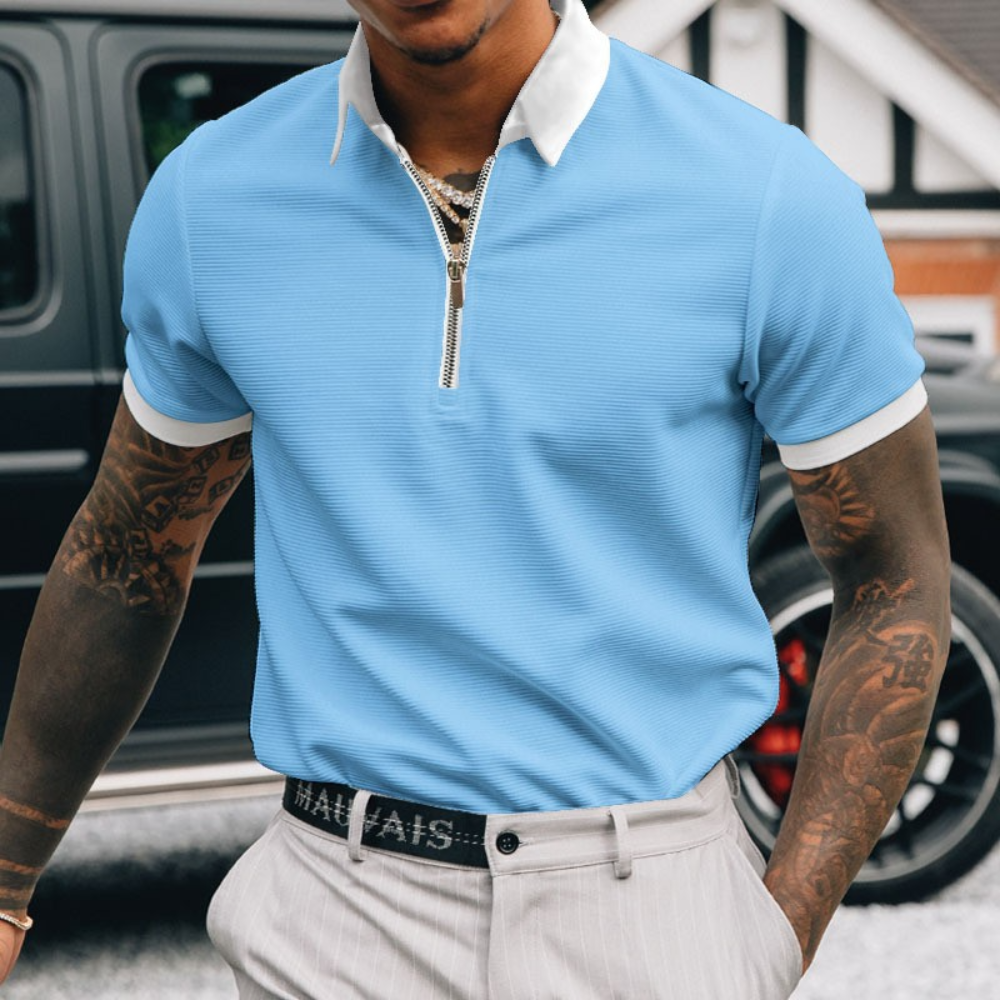 Elegant men's Edvard Chic zip-up polo shirt - perfect for any occasion!