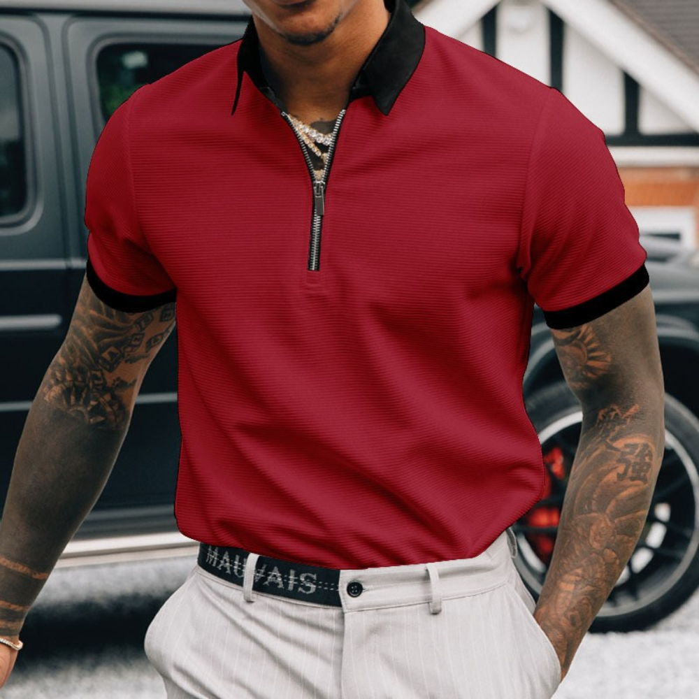 Elegant men's Edvard Chic zip-up polo shirt - perfect for any occasion!