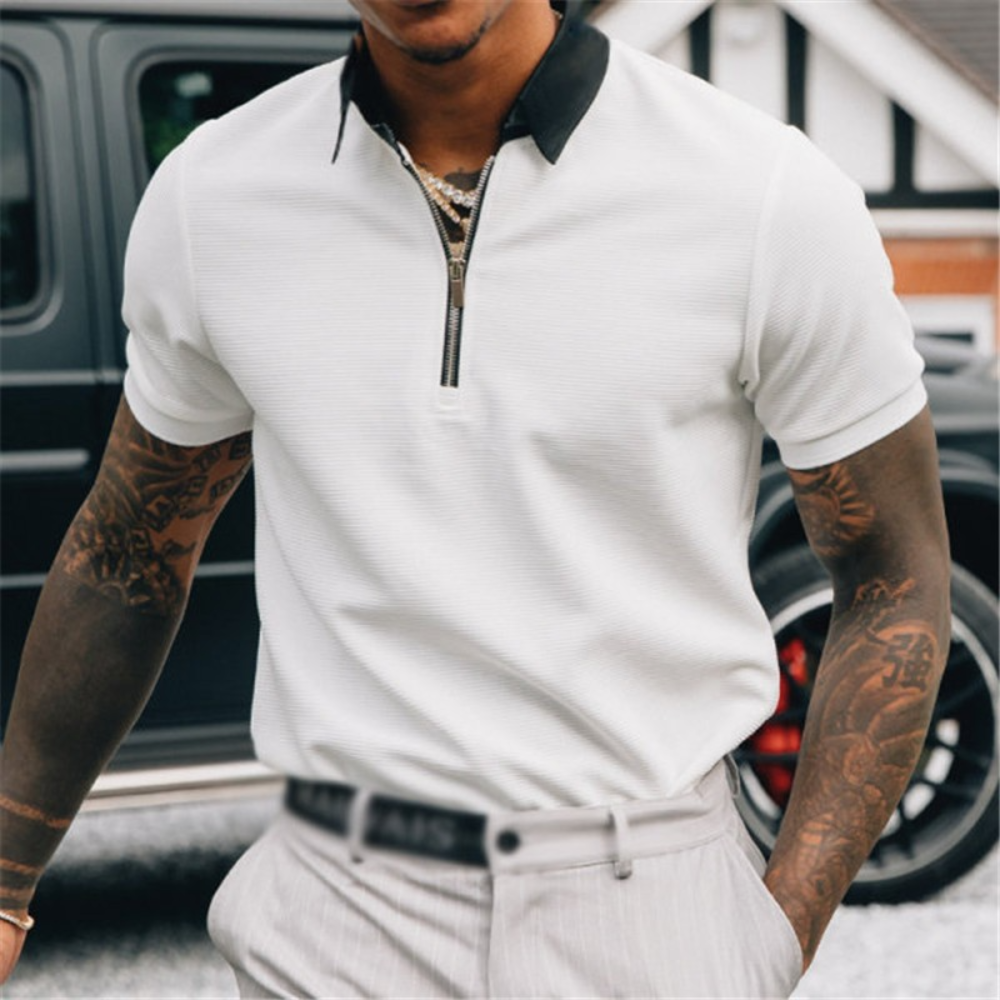 Elegant men's Edvard Chic zip-up polo shirt - perfect for any occasion!