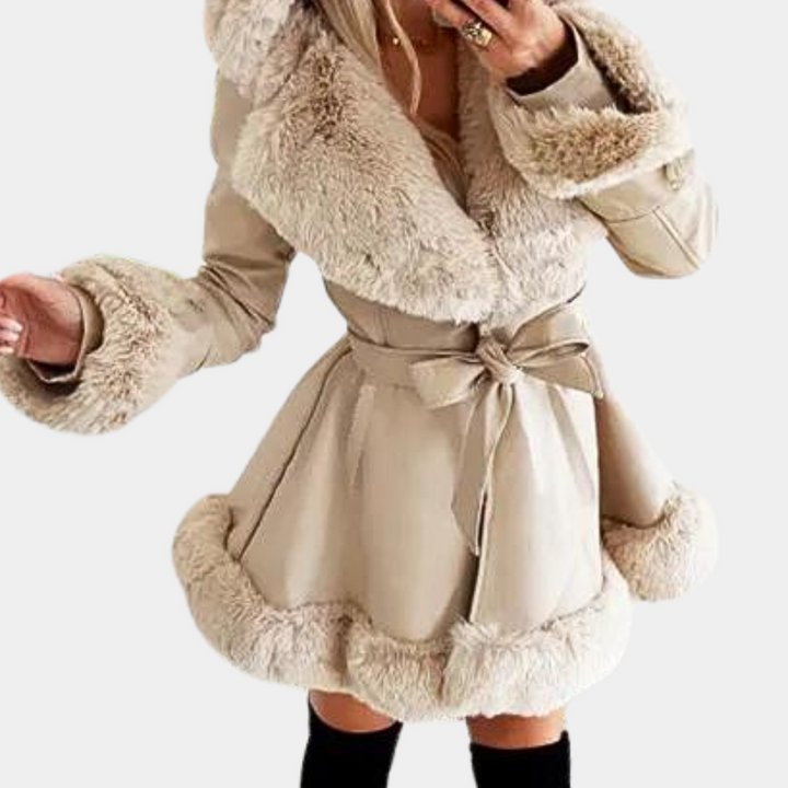 Elegant Petronela women's jacket with luxurious hood and stylish trim