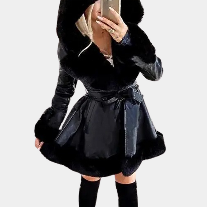 Elegant Petronela women's jacket with luxurious hood and stylish trim