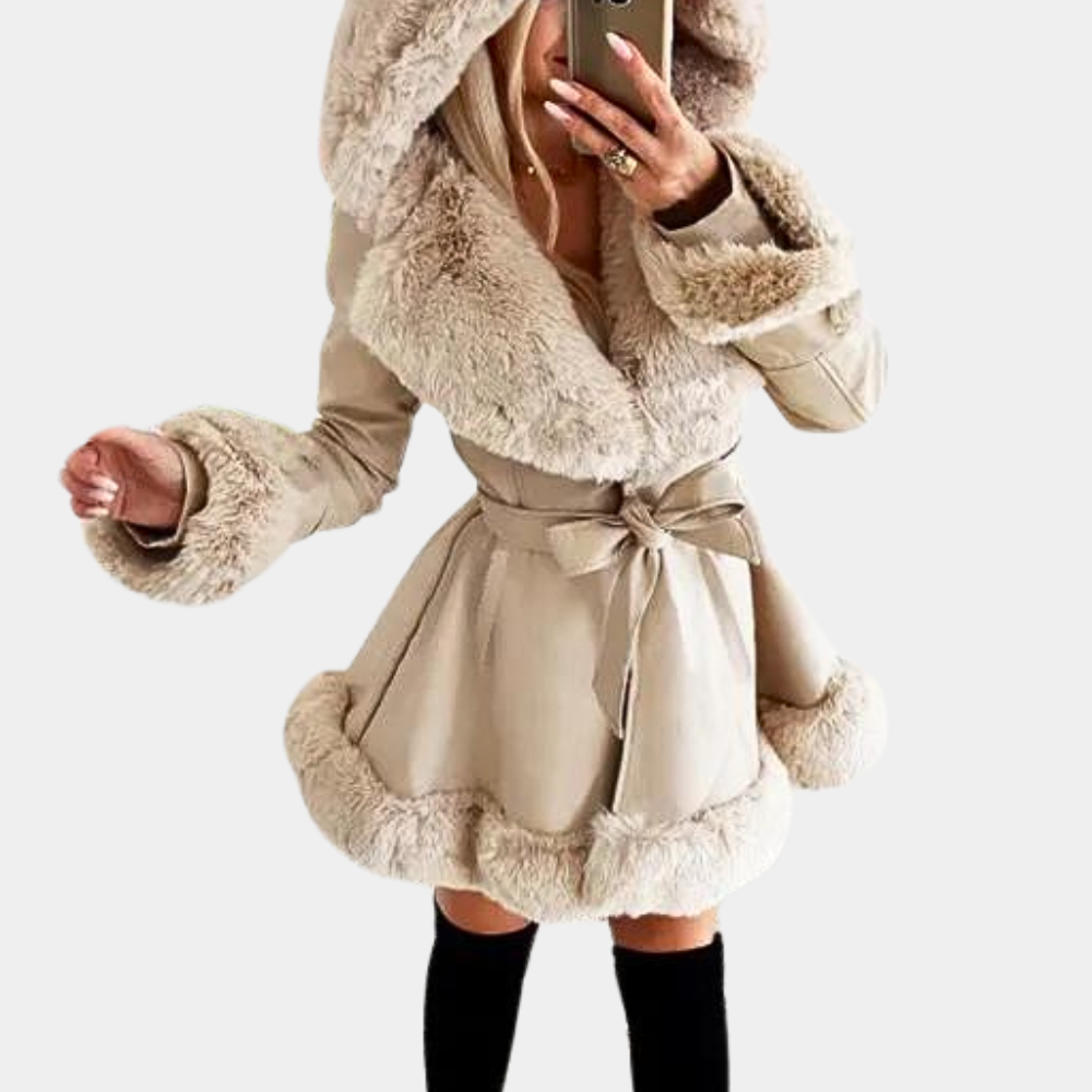 Elegant Petronela women's jacket with luxurious hood and stylish trim