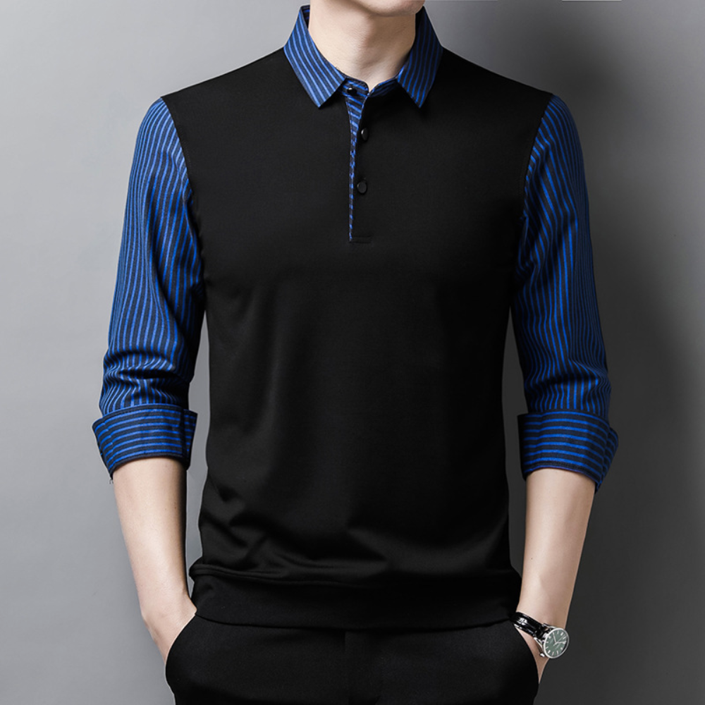Elegant men's shirt with designer collar and stylish stripes on the sleeves - Kjell