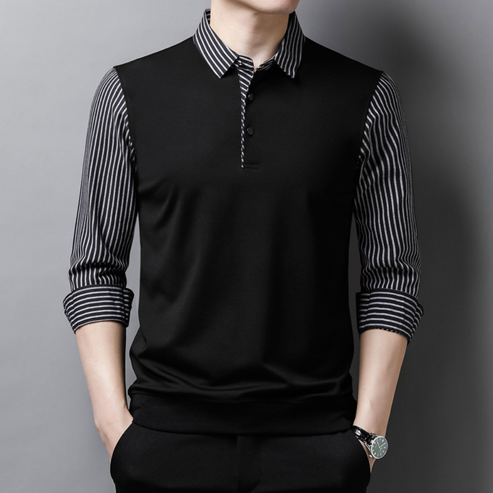 Elegant men's shirt with designer collar and stylish stripes on the sleeves - Kjell