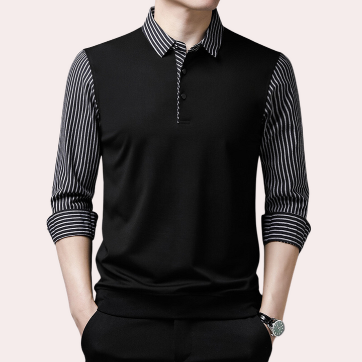 Elegant men's shirt with designer collar and stylish stripes on the sleeves - Kjell