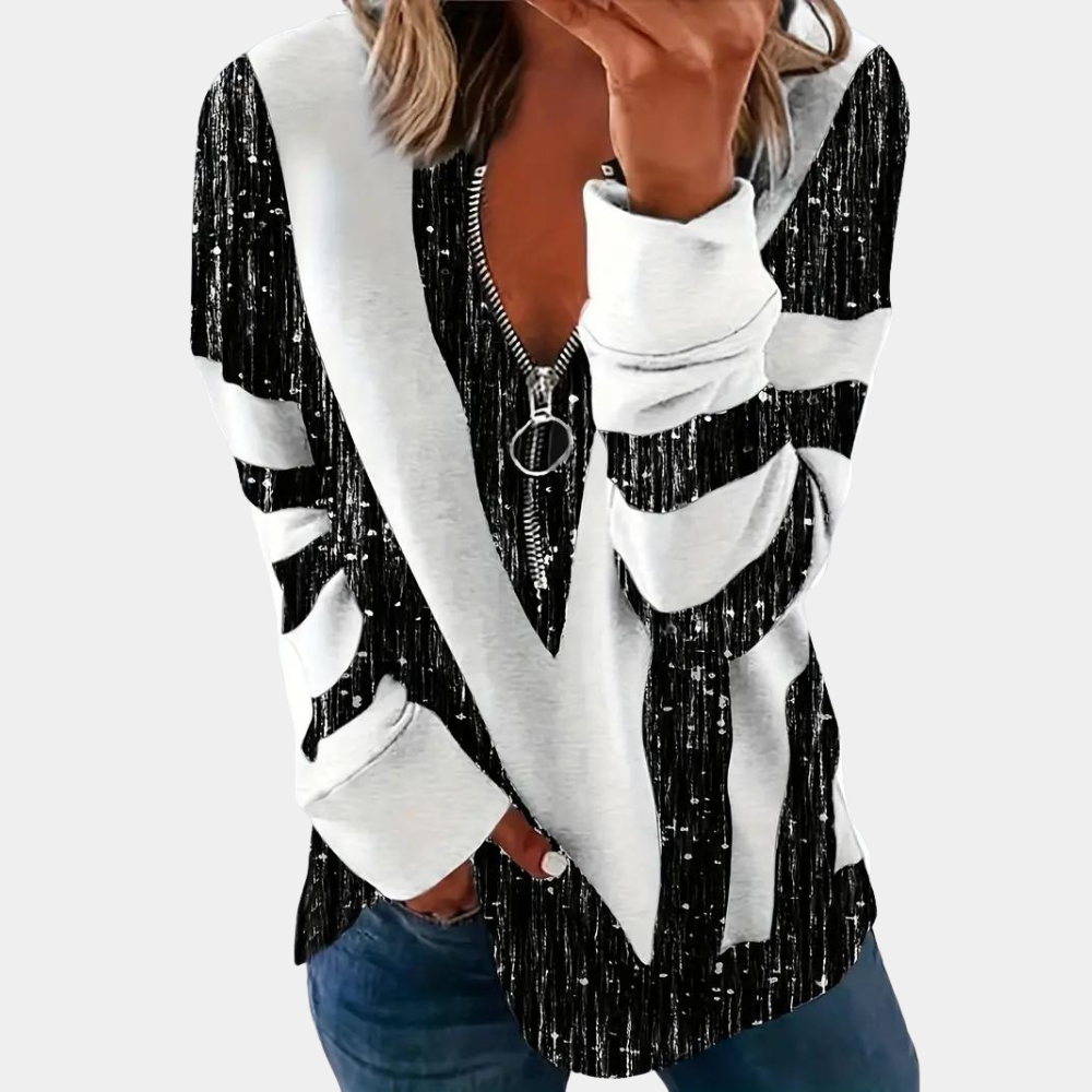 Leocadia - Stylish women's long sleeve shirt with innovative zip fastening