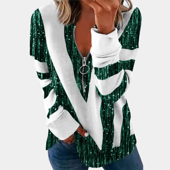 Leocadia - Stylish women's long sleeve shirt with innovative zip fastening