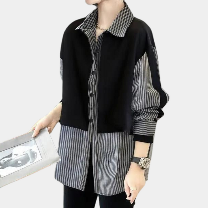Stylish women's long-sleeved shirt in fashionable stripe - Eilidh