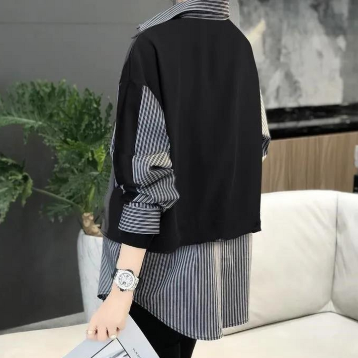 Stylish women's long-sleeved shirt in fashionable stripe - Eilidh
