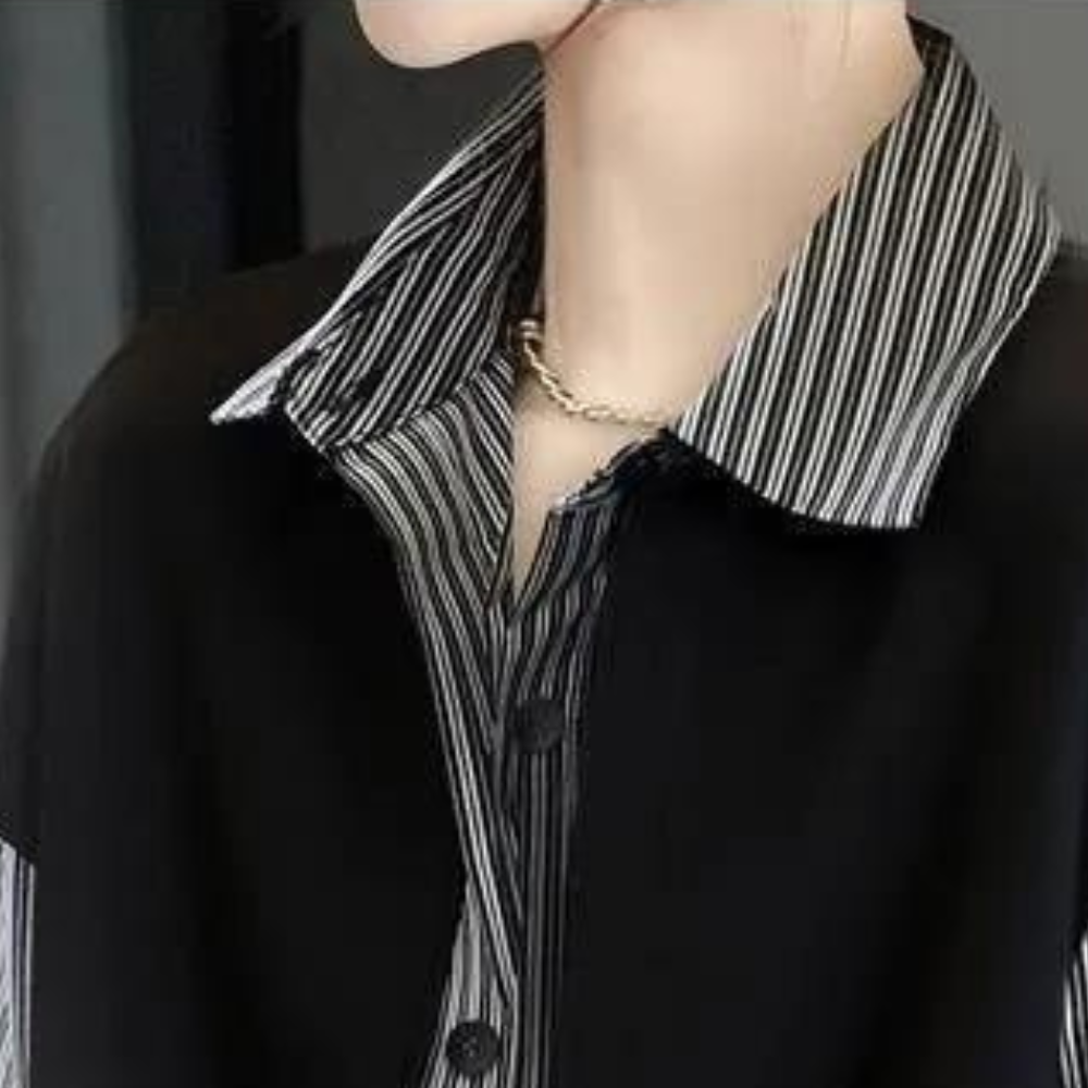 Stylish women's long-sleeved shirt in fashionable stripe - Eilidh