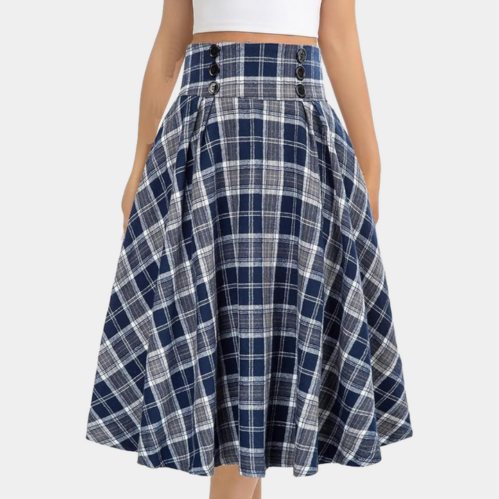 Luminita - Stylish A-line skirt in on-trend check with elegant bow
