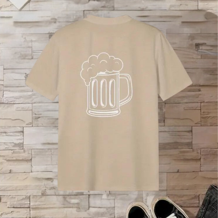 Men's Georgios Oktoberfest T-shirt with a unique beer pattern on the back - perfect for the festival!