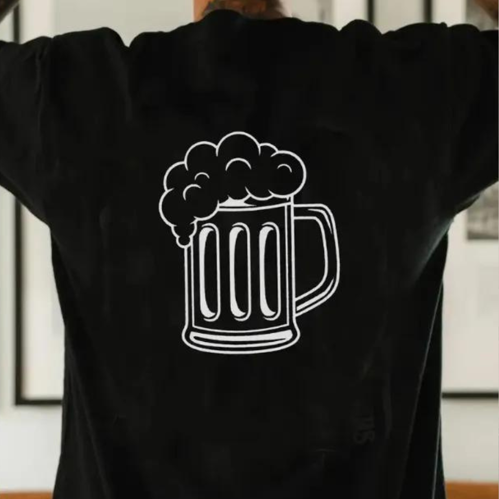 Men's Georgios Oktoberfest T-shirt with a unique beer pattern on the back - perfect for the festival!