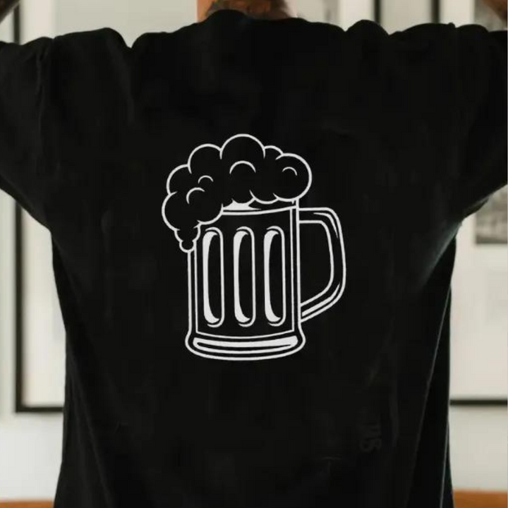 Men's Georgios Oktoberfest T-shirt with a unique beer pattern on the back - perfect for the festival!