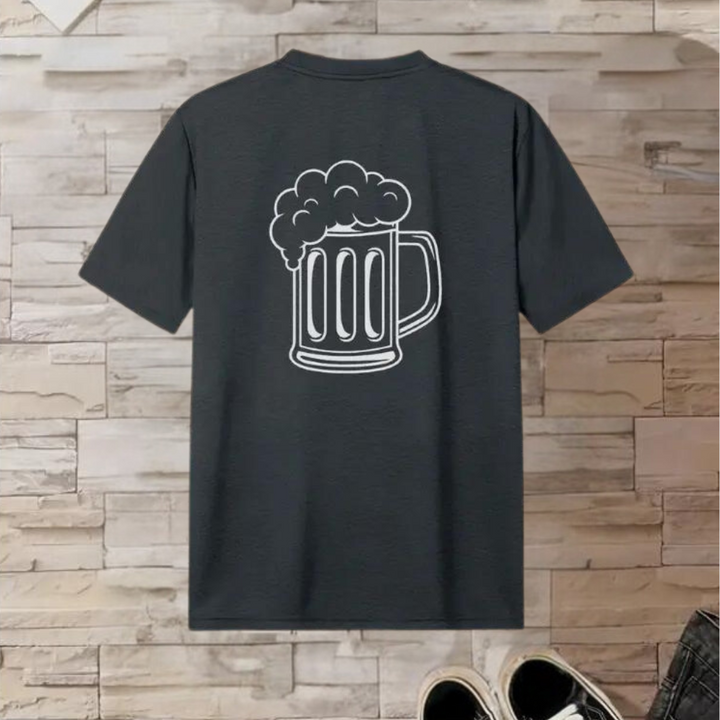 Men's Georgios Oktoberfest T-shirt with a unique beer pattern on the back - perfect for the festival!