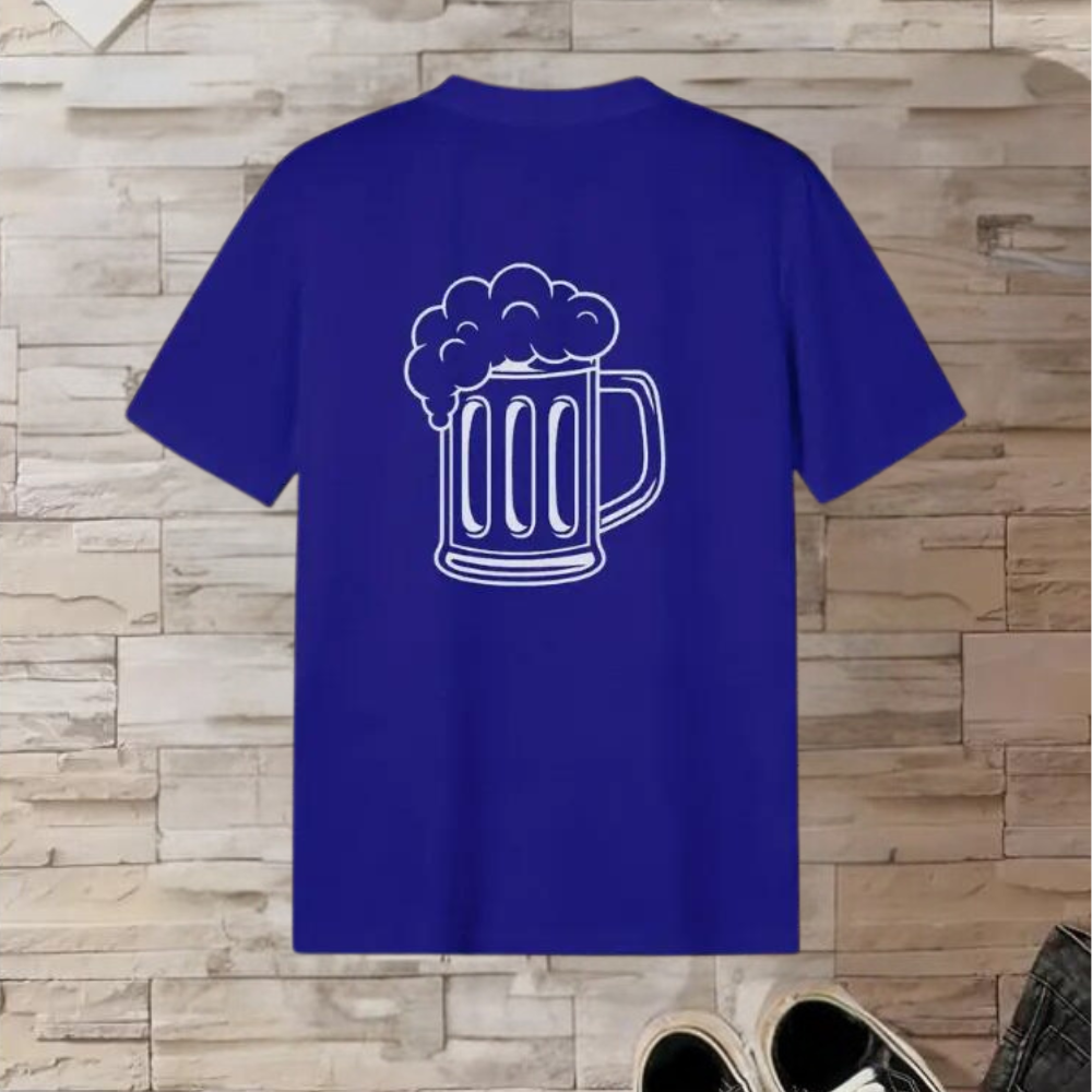 Men's Georgios Oktoberfest T-shirt with a unique beer pattern on the back - perfect for the festival!