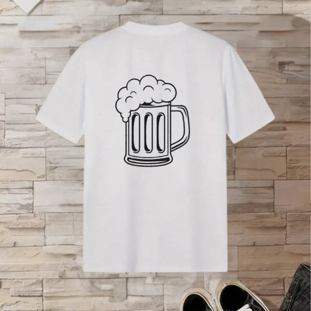 Men's Georgios Oktoberfest T-shirt with a unique beer pattern on the back - perfect for the festival!