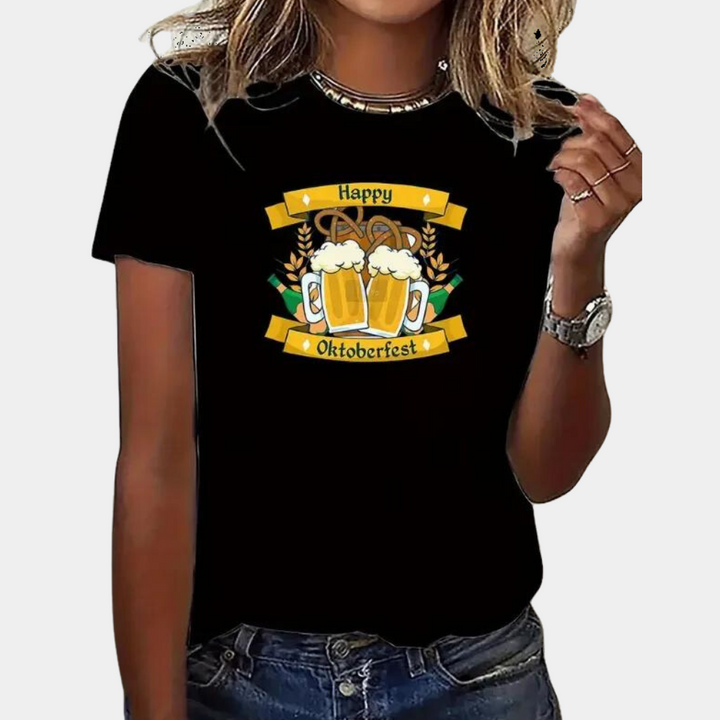 Stylish T-shirt with Oktoberfest graphics for women - Marilena Collection