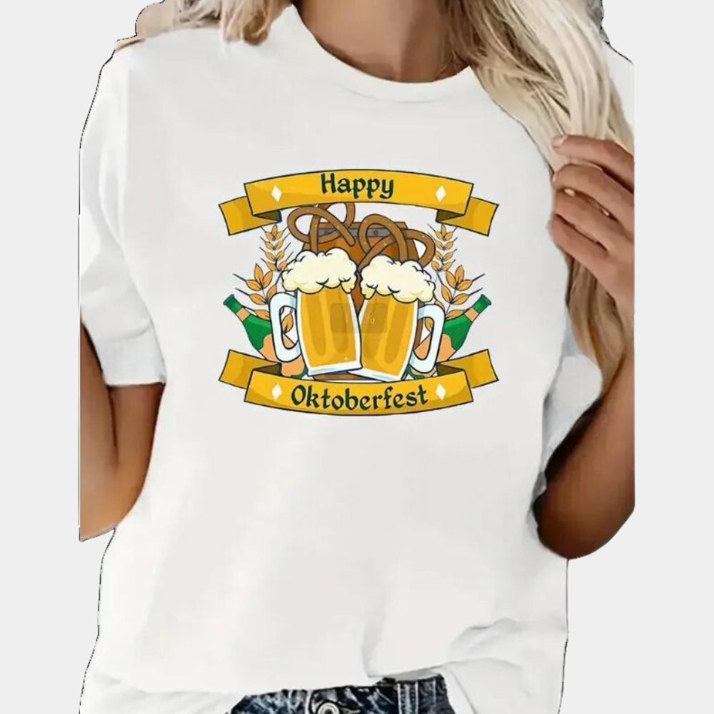 Stylish T-shirt with Oktoberfest graphics for women - Marilena Collection