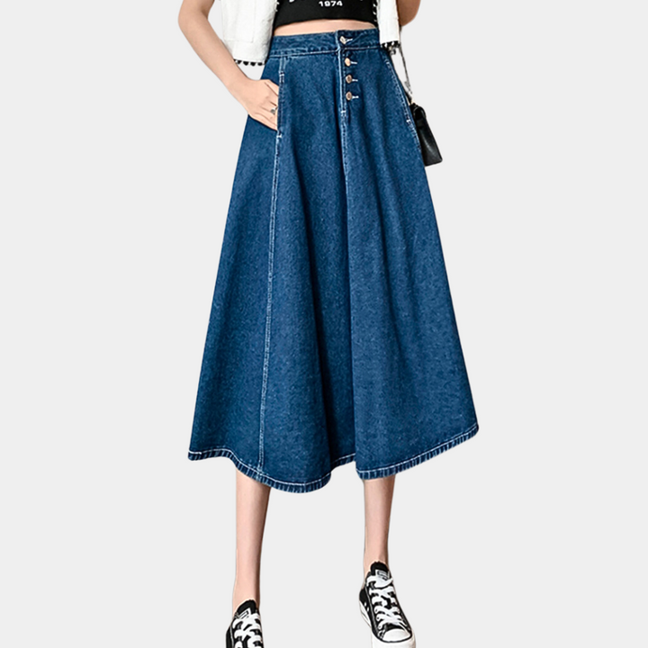 Polyxena - Stylish long denim skirt for women with a classic design