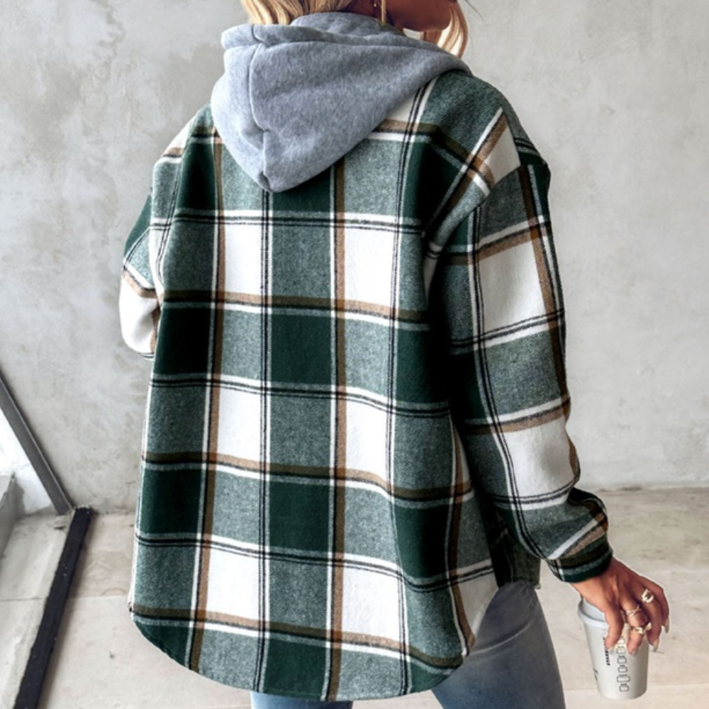 Zelina - Stylish women's checked jacket with cosy hood