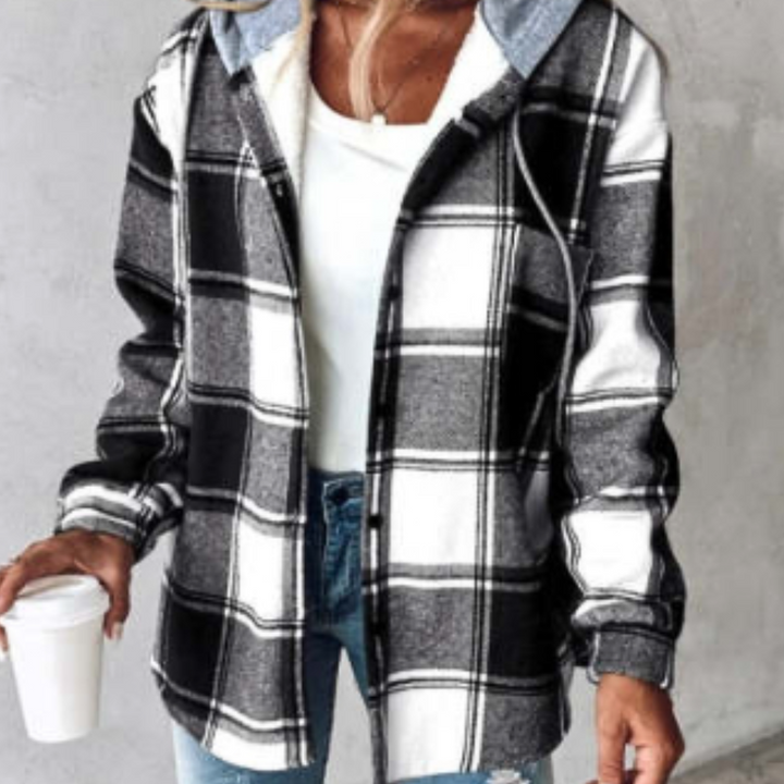 Zelina - Stylish women's checked jacket with cosy hood