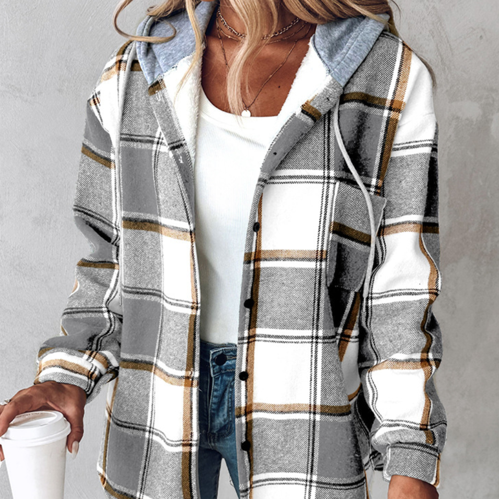 Zelina - Stylish women's checked jacket with cosy hood