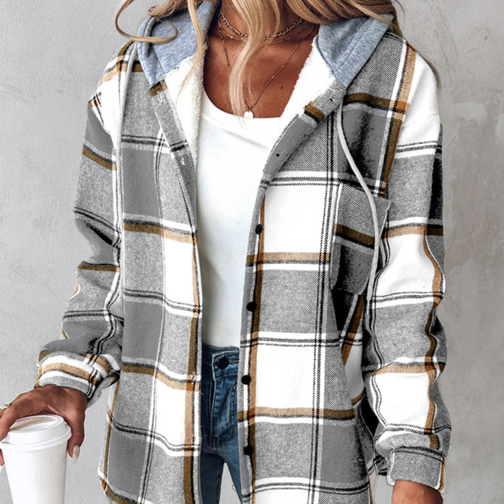 Zelina - Stylish women's checked jacket with cosy hood