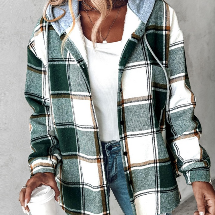Zelina - Stylish women's checked jacket with cosy hood