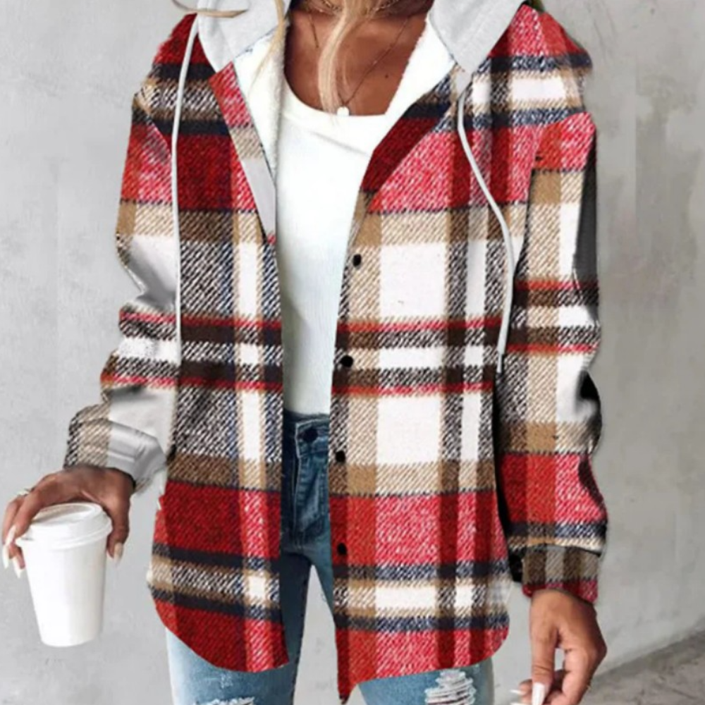 Zelina - Stylish women's checked jacket with cosy hood