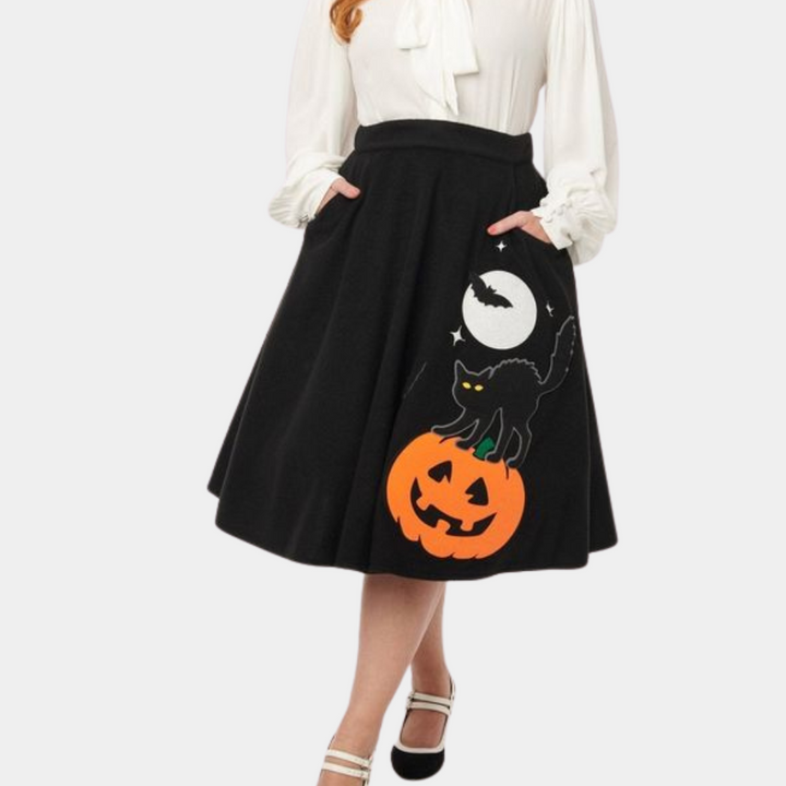 Jolan - Adorable cat and pom pom skirt for fashionable women