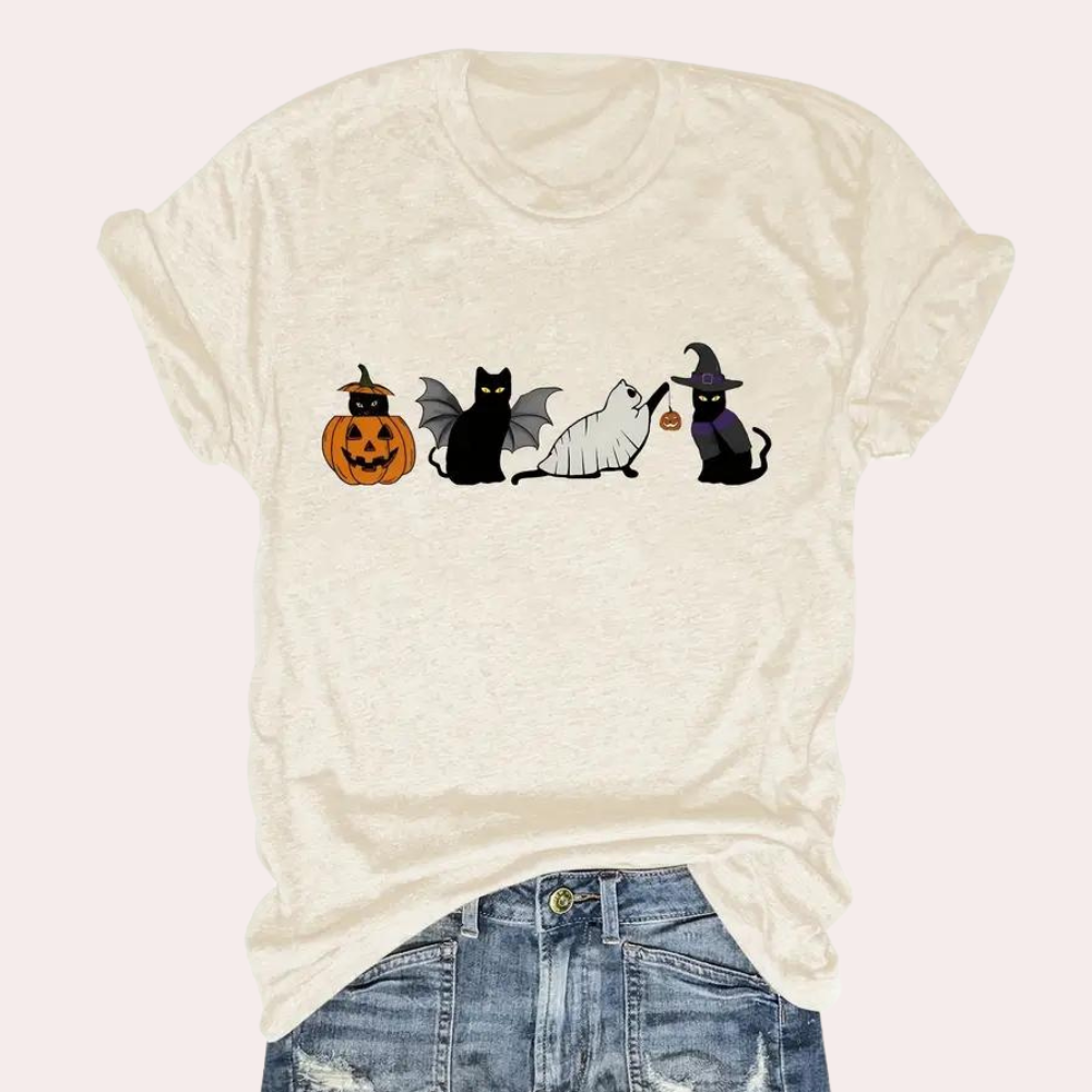 Kati - Stunning graphic T-shirt with Funtastic Cat & Pumpkin motif