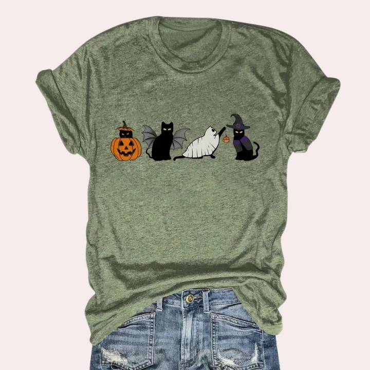 Kati - Stunning graphic T-shirt with Funtastic Cat & Pumpkin motif