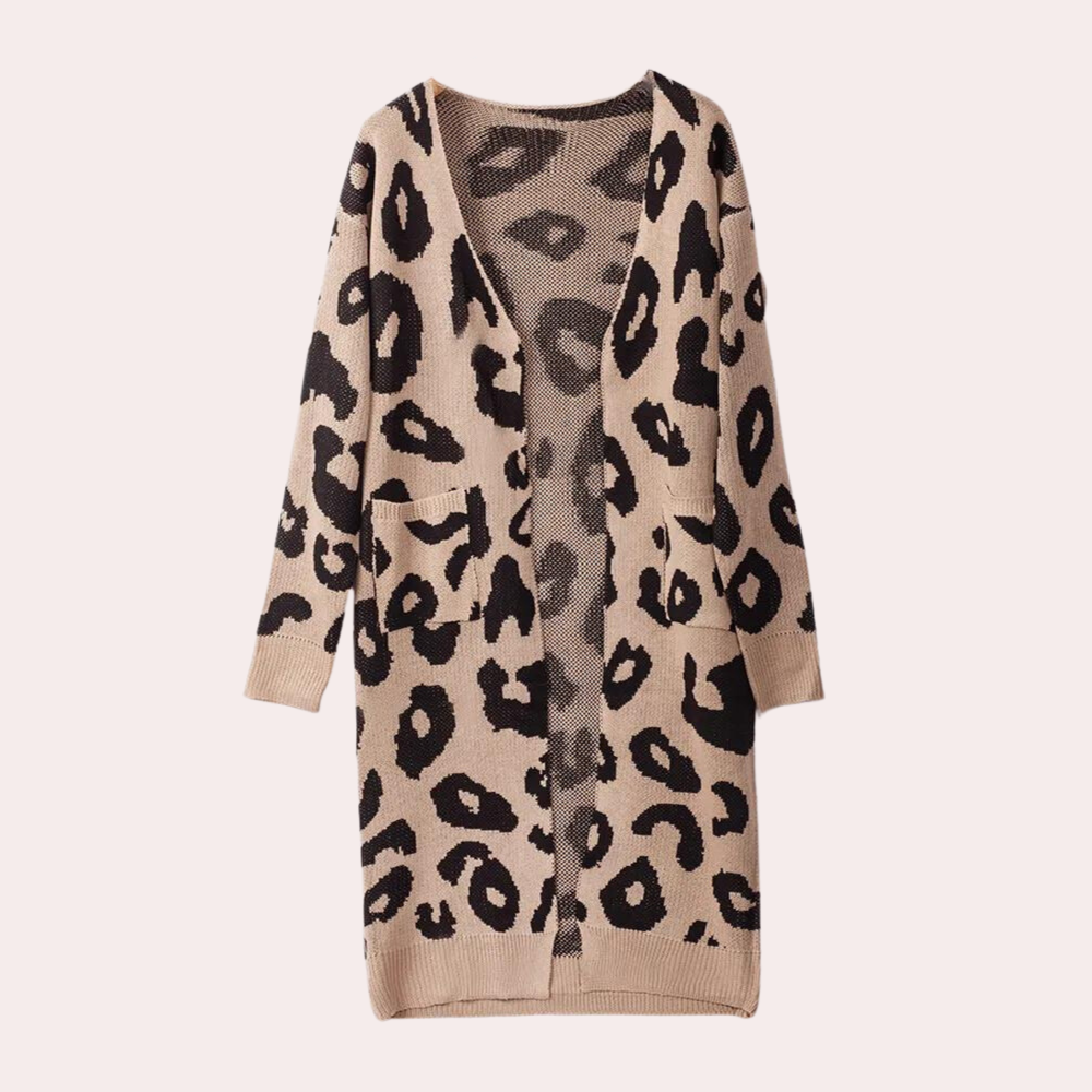 CLOTHILDE - Stylish long cardigan for women in trendy leopard pattern