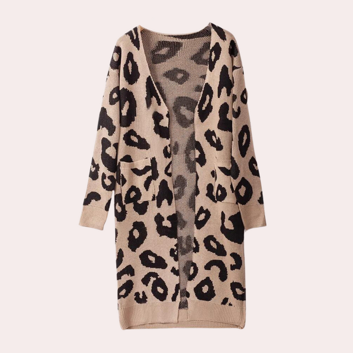 CLOTHILDE - Stylish long cardigan for women in trendy leopard pattern