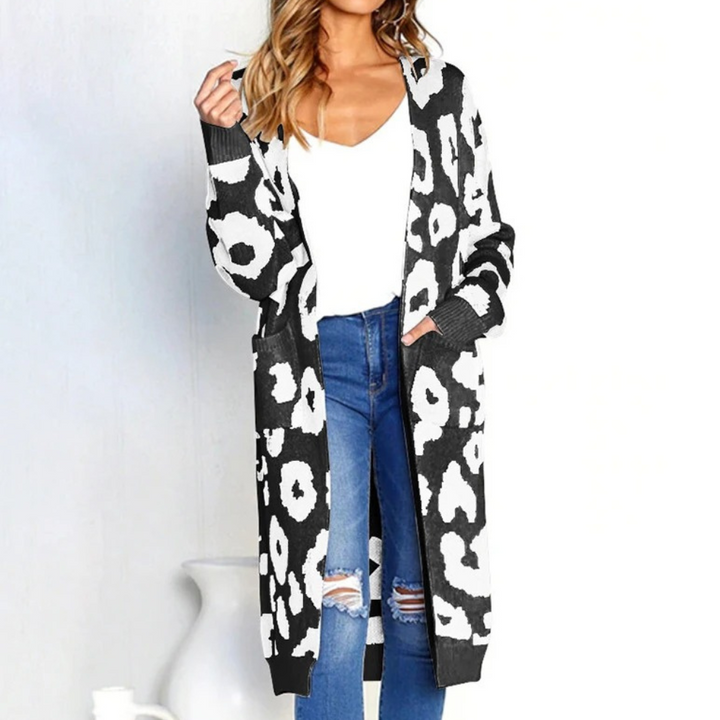 CLOTHILDE - Stylish long cardigan for women in trendy leopard pattern