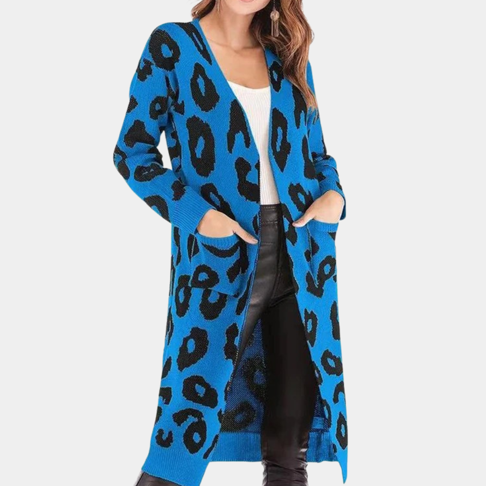 CLOTHILDE - Stylish long cardigan for women in trendy leopard pattern