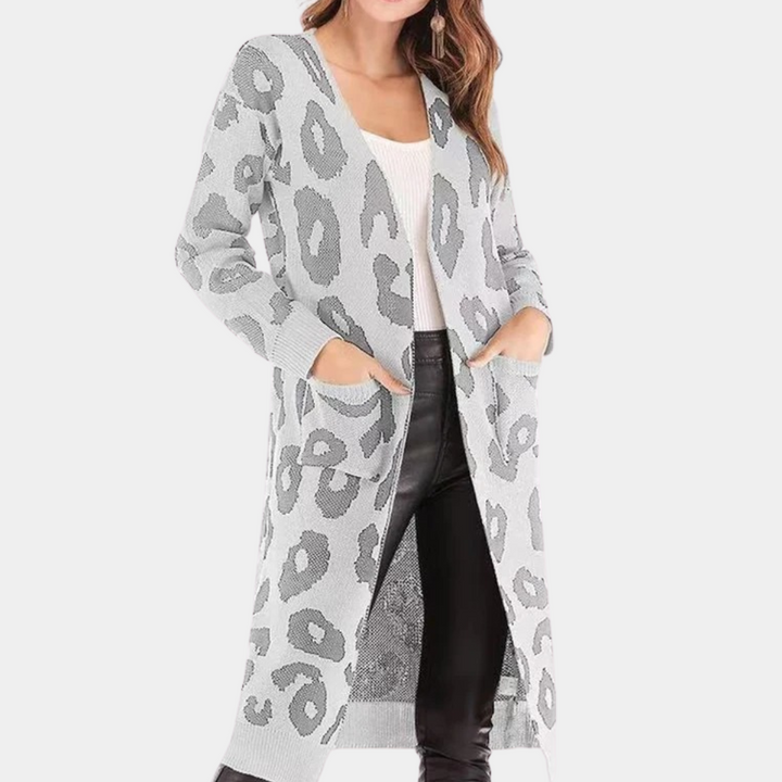CLOTHILDE - Stylish long cardigan for women in trendy leopard pattern