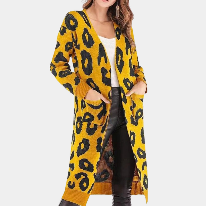CLOTHILDE - Stylish long cardigan for women in trendy leopard pattern