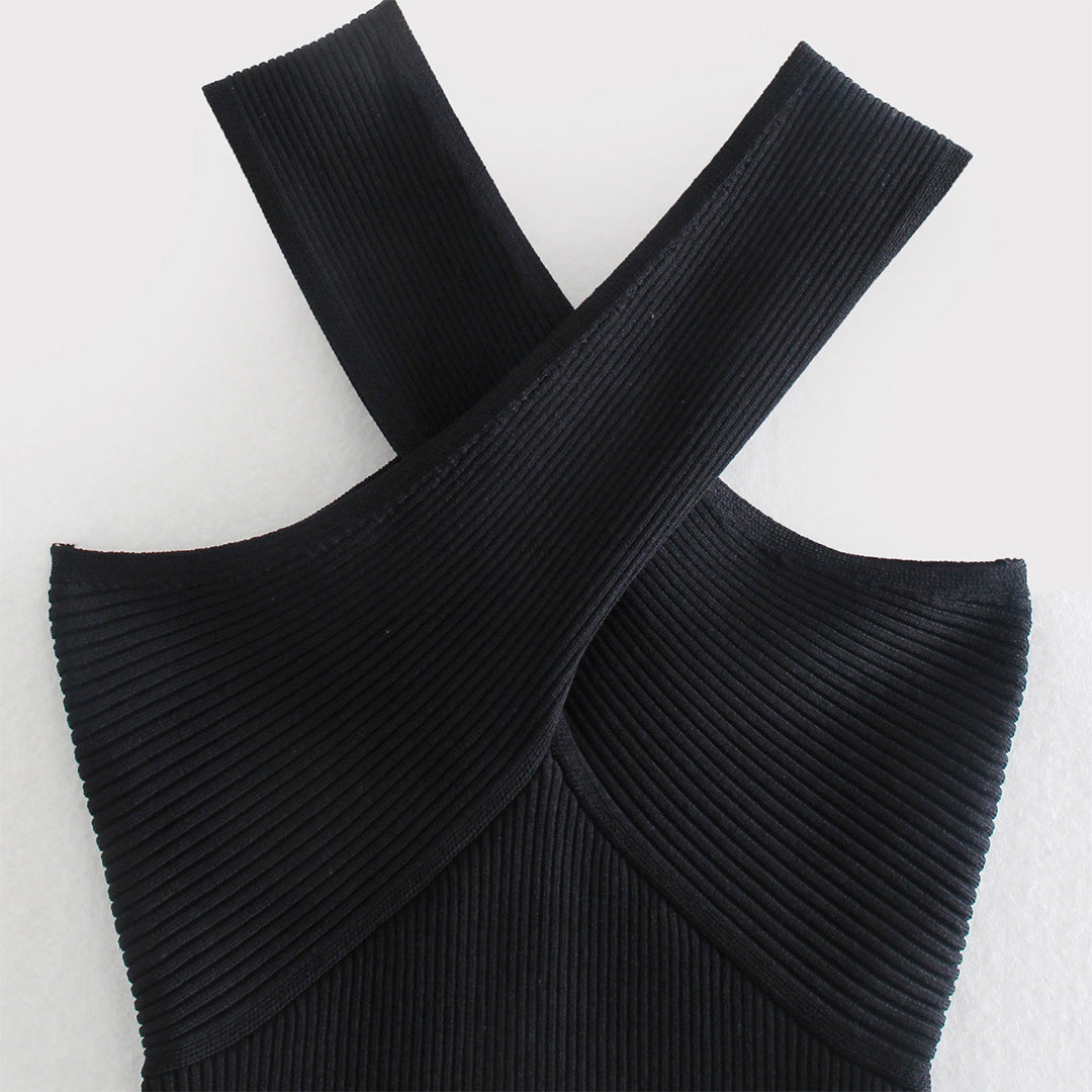 Stylish WAVERLY top with subtle criss-crossing straps for an elegant chic look