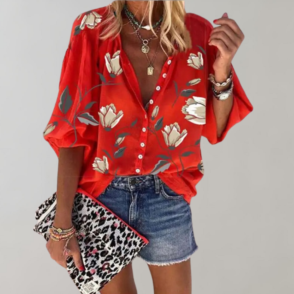 Elegant women's Freydis blouse with a charming floral motif