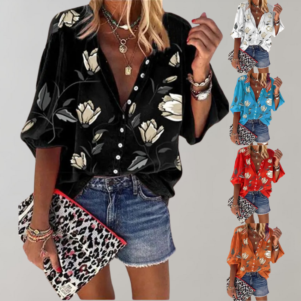 Elegant women's Freydis blouse with a charming floral motif