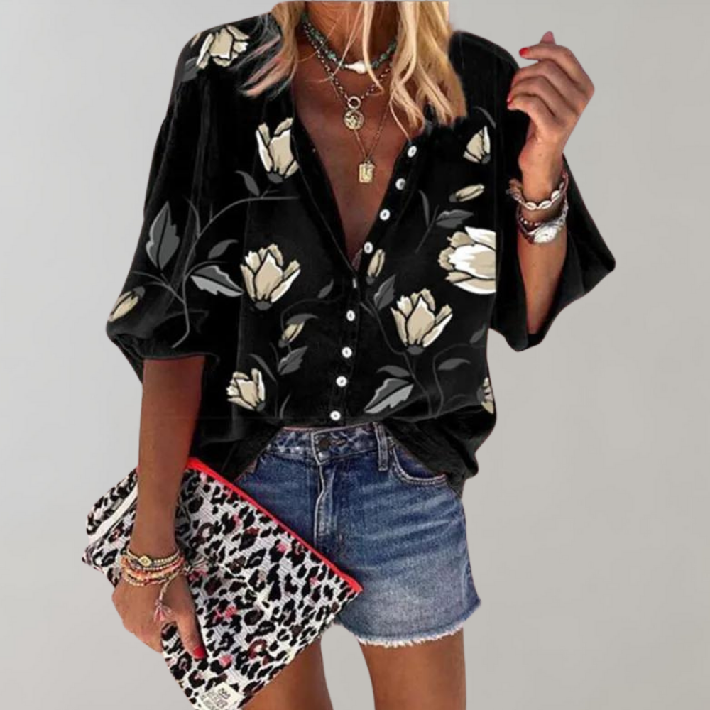 Elegant women's Freydis blouse with a charming floral motif
