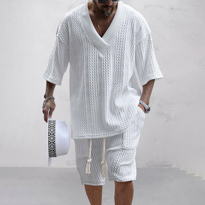 NICOLÒ - Chic knitwear set: T-shirt and shorts for a stylish summer