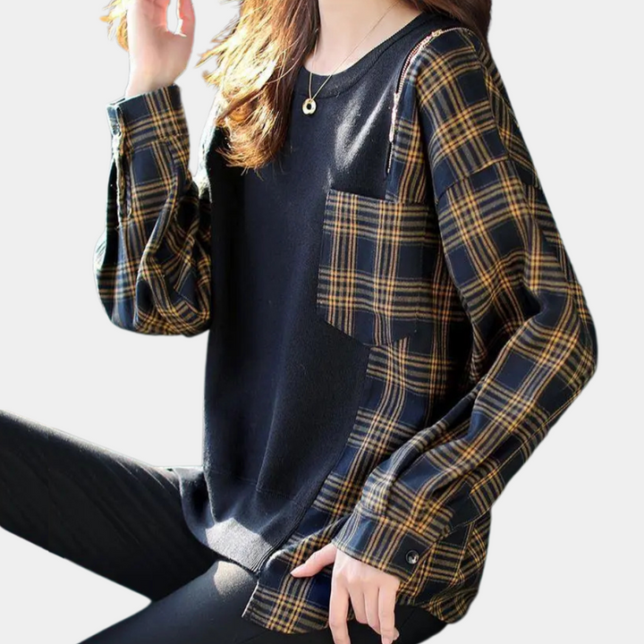 Elegant women's jumper in fashionable check AMELY