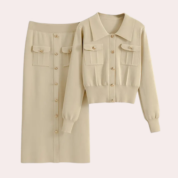 Stylish KARLISHIA two-piece women's set with elegant trim